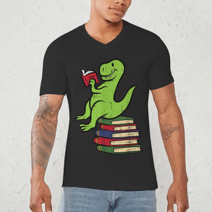 Dino Reading Read Reading Librarian Book Men Boys Kids Men's V-Neck T-Shirt