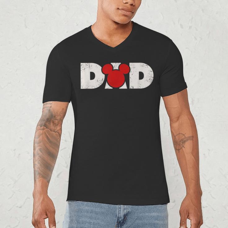 Disney Mickey And Friends Dad Mickey Distressed Text Logo Men's V-Neck T-Shirt