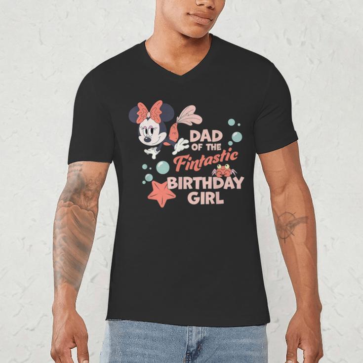 Disney Minnie Mouse Mermaid Dad Of The Birthday Girl Men's V-Neck T-Shirt
