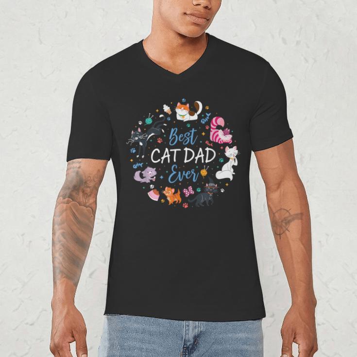 Disney Pet Parent Father’s Day Disney Cats Best Cat Dad Ever Men's V-Neck T-Shirt