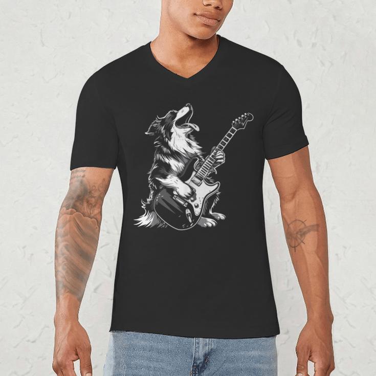 Dog Guitarist Guitar Australian Shepherd Dad Mom Men's V-Neck T-Shirt