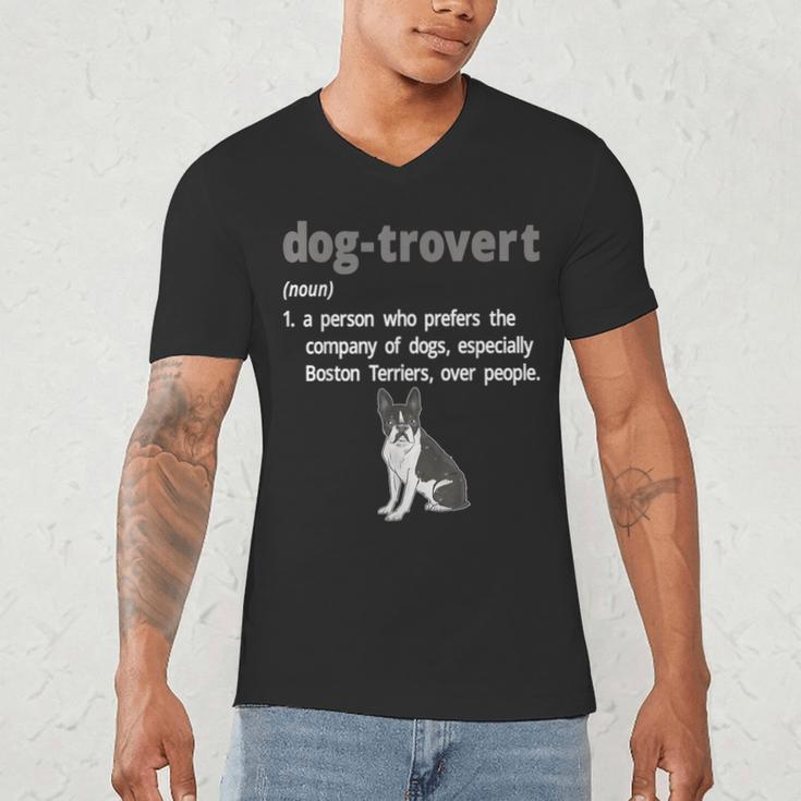 Dog-Trovert Boston Terrier Humor Definition Introvert Men's V-Neck T-Shirt