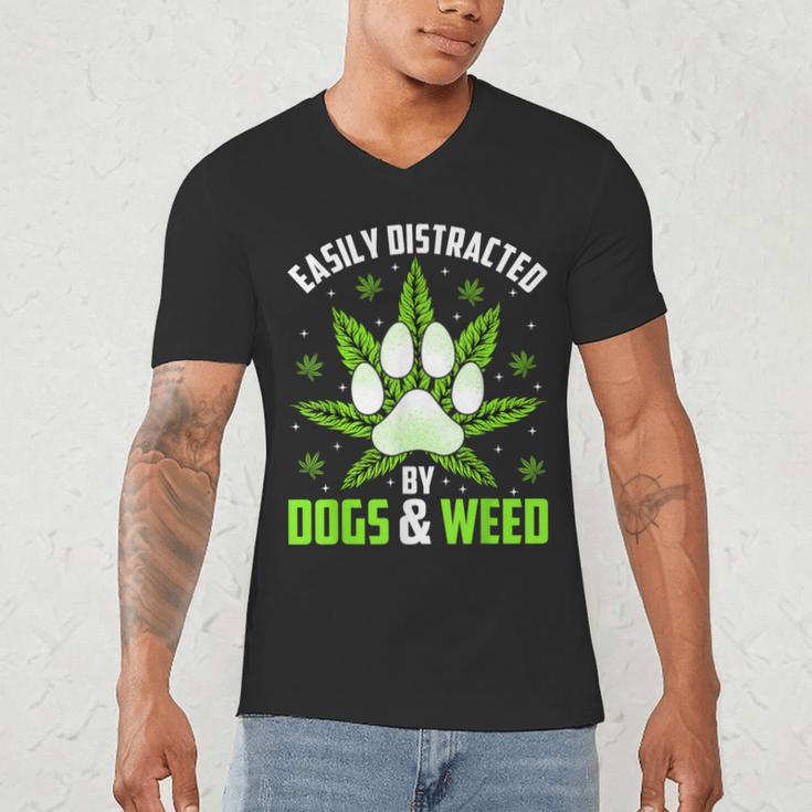Dogs And Weed Dad Mom Dog Lover Cannabis Marijuana For Men Women Men's V-Neck T-Shirt