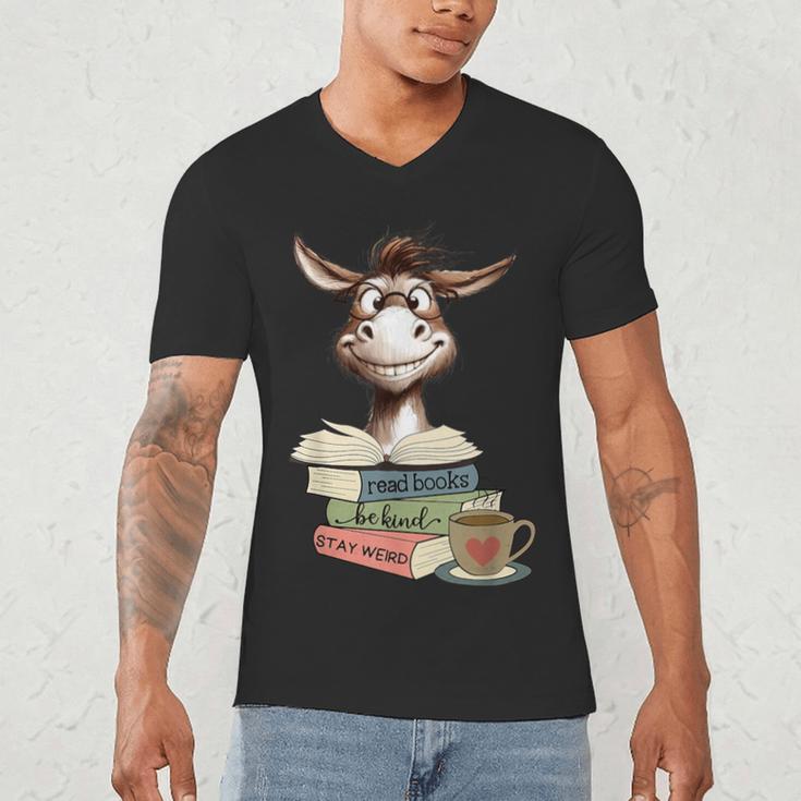 Donkey Reading Book Read Books Be Kind Stay Weird Librarian Men's V-Neck T-Shirt