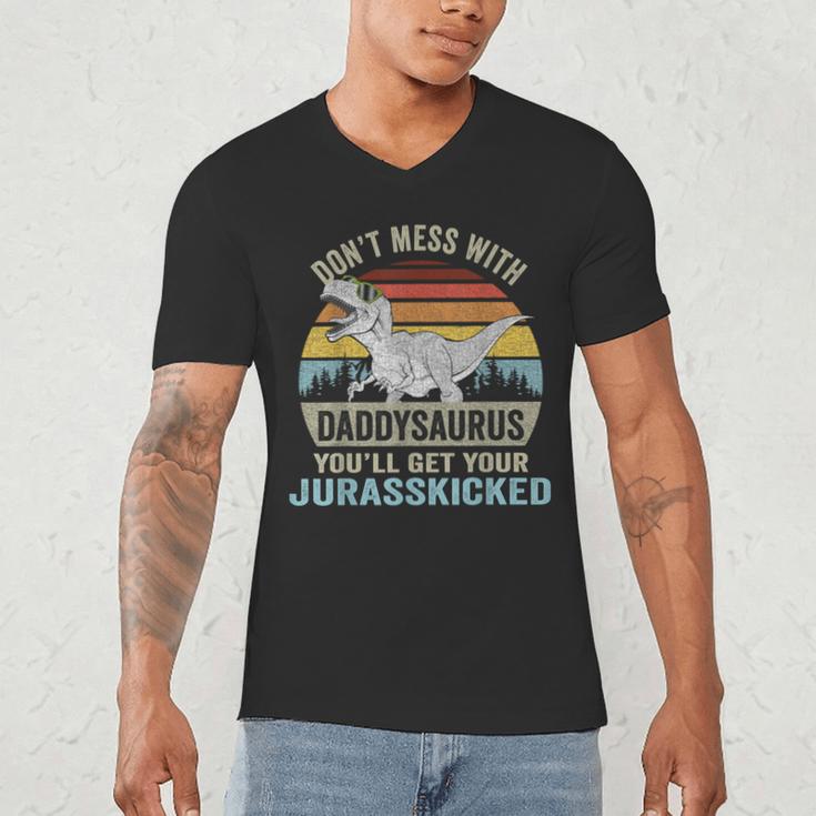 Don't Mess With DaddysaurusRex Daddy Saurus Dinosaur Men Men's V-Neck T-Shirt
