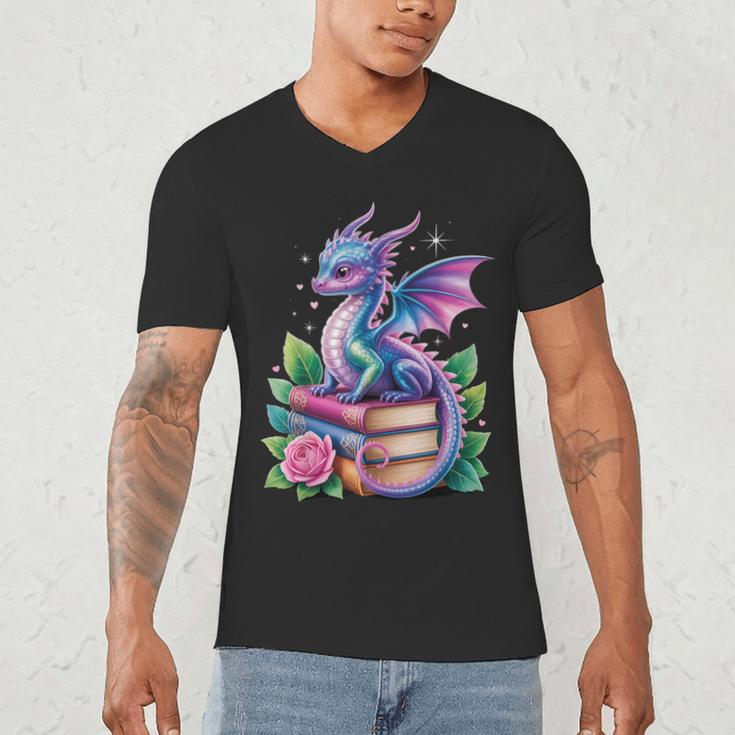 Dragon Book Fantasy Reading Men's V-Neck T-Shirt Dragon Book Fantasy Reading Men's V-Neck T-Shirt
