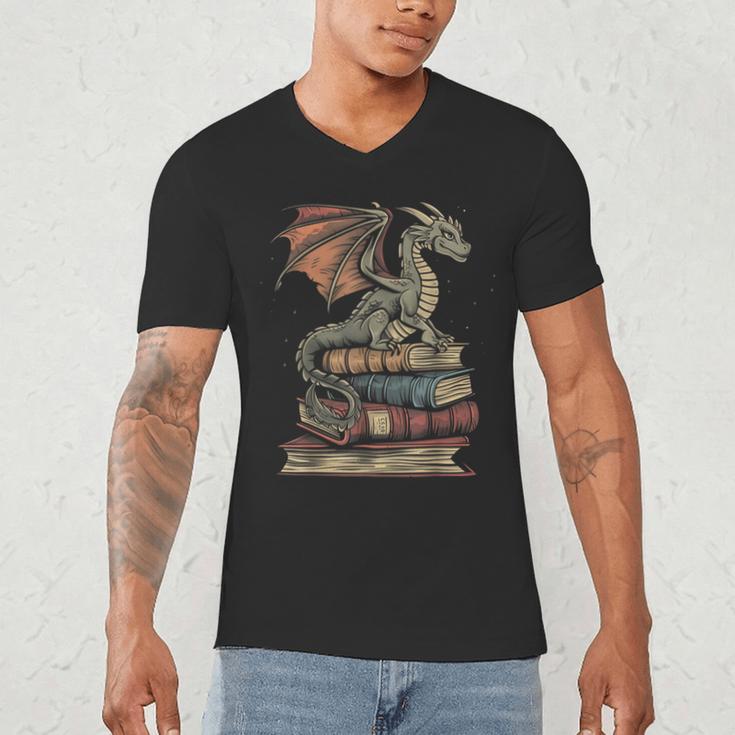 Dragon Fantasy Book Lover Book Nerd Men's V-Neck T-Shirt Dragon Fantasy Book Lover Book Nerd Men's V-Neck T-Shirt