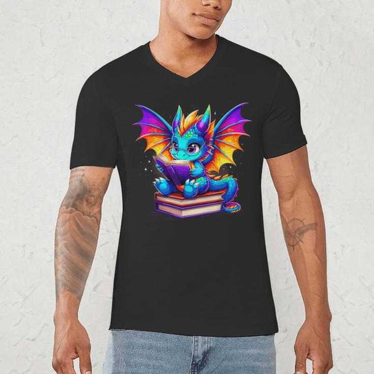 Dragon Reading a Book Bookworm Book Men's V-Neck T-Shirt