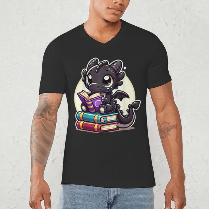Dragon Reading A Book Cute Bookworm Book Lover Men's V-Neck T-Shirt