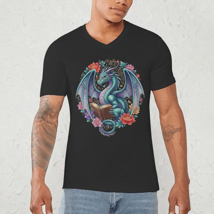 Dragon Reading Book Girls Kids Bookworm Book Lover Men's V-Neck T-Shirt