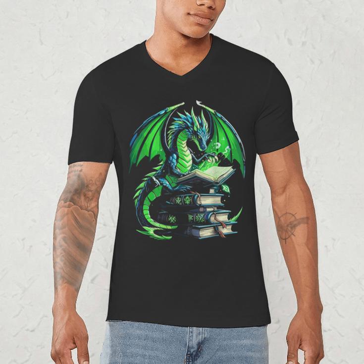 Dragon Reading Books Bookworm Men's V-Neck T-Shirt