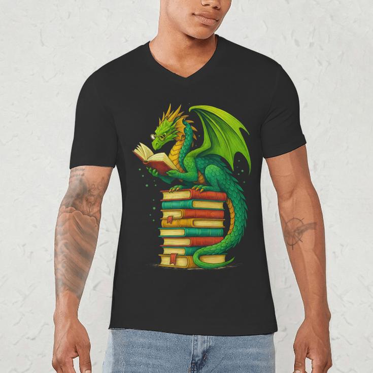Dragon Reading Books Matching Bookworm Readers Librarian Men's V-Neck T-Shirt
