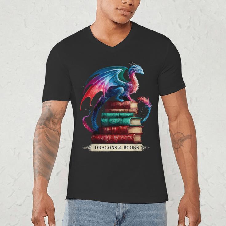 Dragons And Books Dragonworm Book Lover Reading Men's V-Neck T-Shirt