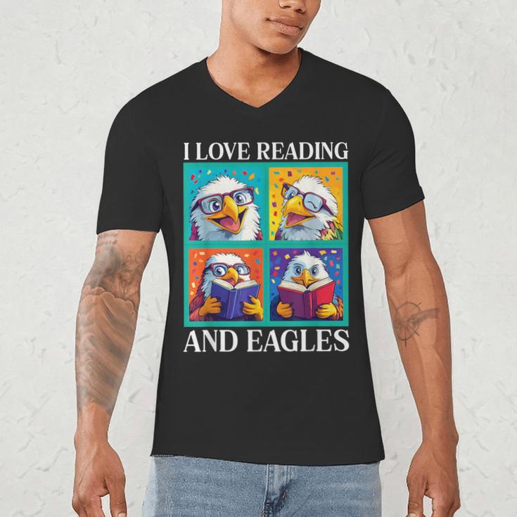 Eagle Love Reading And Eagles Child Book Lover Men's V-Neck T-Shirt Eagle Love Reading And Eagles Child Book Lover Men's V-Neck T-Shirt