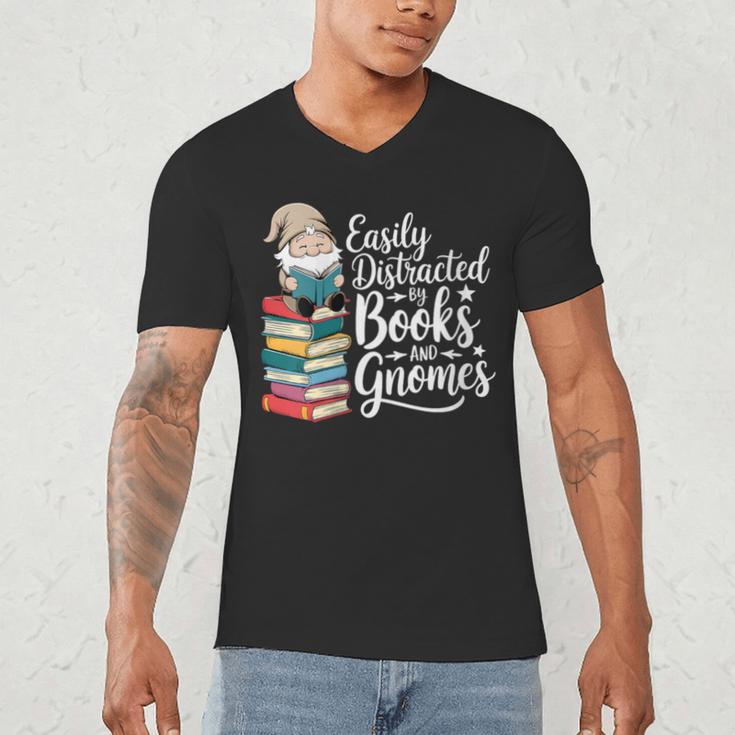 Easily Distracted By Books And Gnomes Men's V-Neck T-Shirt