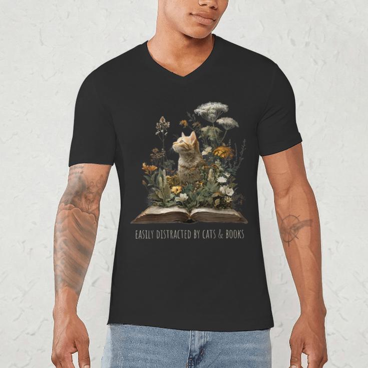 Easily Distracted By Cats And Books Men's V-Neck T-Shirt