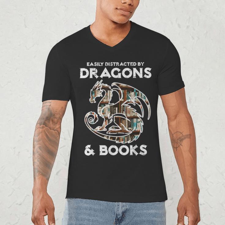 Easily Distracted By Dragons Books Bookworm Women Men Kids Men's V-Neck T-Shirt