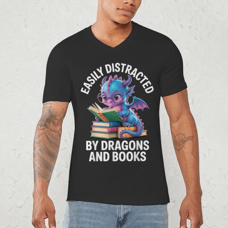 Easily Distracted By Dragons And Books Men's V-Neck T-Shirt Easily Distracted By Dragons And Books Men's V-Neck T-Shirt