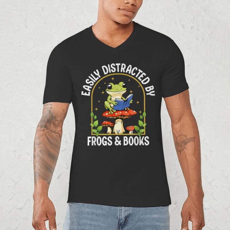Easily Distracted By Frogs And Books Men's V-Neck T-Shirt Easily Distracted By Frogs And Books Men's V-Neck T-Shirt