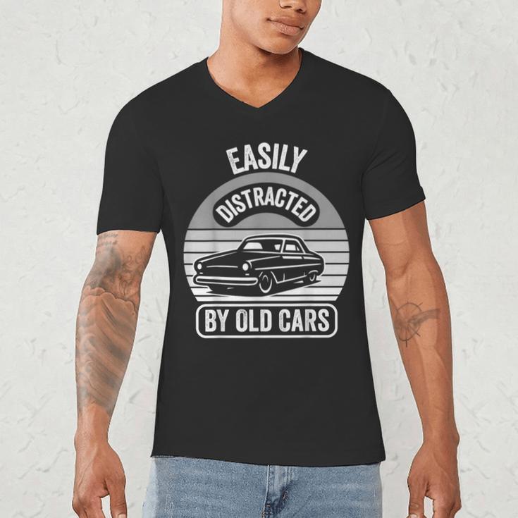 Easily Distracted By Old Cars Graphic Nostalgia Men's V-Neck T-Shirt Easily Distracted By Old Cars Graphic Nostalgia Men's V-Neck T-Shirt