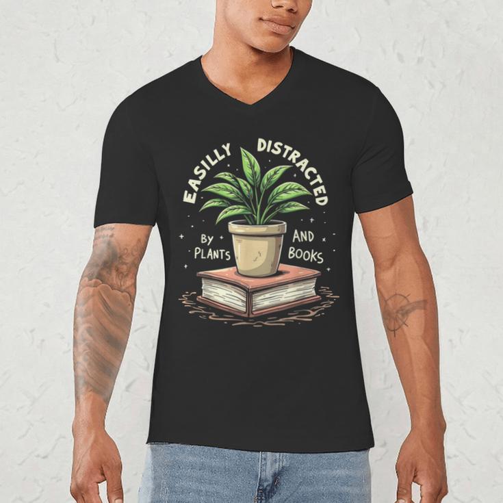 Easily Distracted By Plants And Books Men's V-Neck T-Shirt