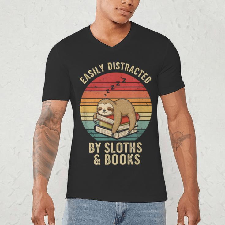 Easily Distracted By Sloths And Books Men's V-Neck T-Shirt Easily Distracted By Sloths And Books Men's V-Neck T-Shirt