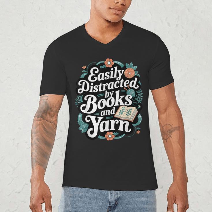 Easily Distracted By Yarn And Books Men's V-Neck T-Shirt Easily Distracted By Yarn And Books Men's V-Neck T-Shirt