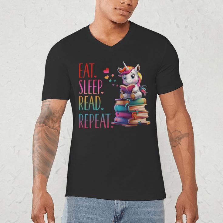 Eat Sleep Read Repeat Unicorn Read Book Reading Lovers Kids Men's V-Neck T-Shirt