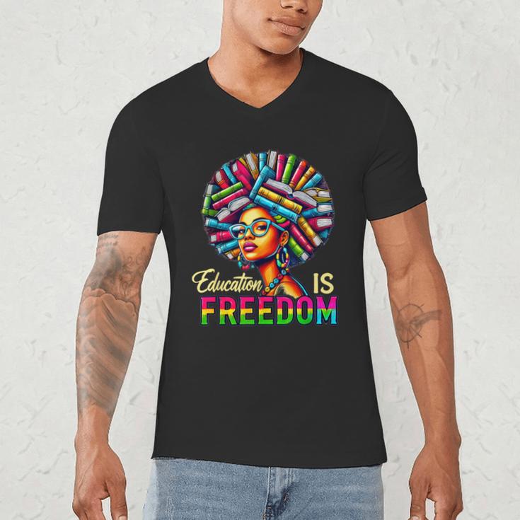 Education Freedom Teacher Books Black History Month Men's V-Neck T-Shirt Education Freedom Teacher Books Black History Month Men's V-Neck T-Shirt