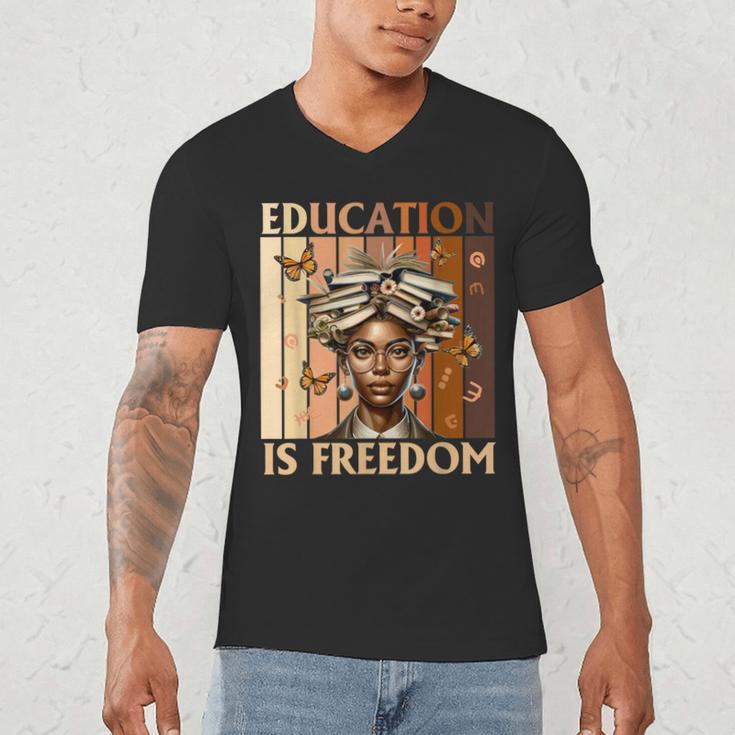 Education Is Freedom Teacher Books Black History Women Men's V-Neck T-Shirt