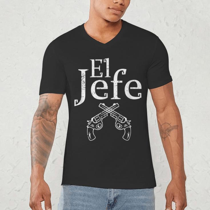 El Jefe Shirt The Boss Mexican Guns Dad For Men Men's V-Neck T-Shirt