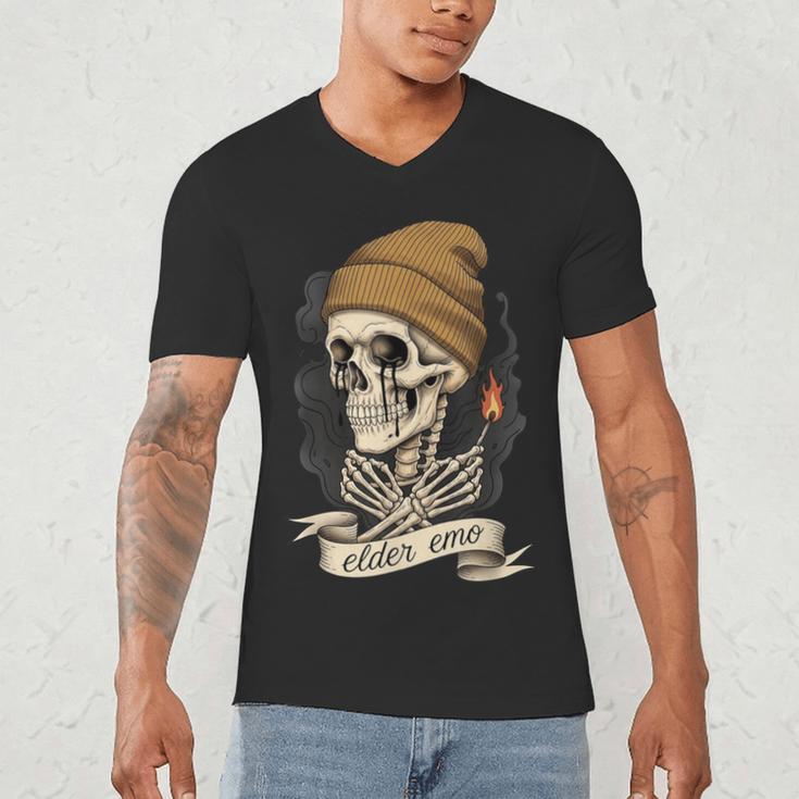 Elder Emo Skeleton Beanie Nostalgia Scene Aesthetic Men's V-Neck T-Shirt