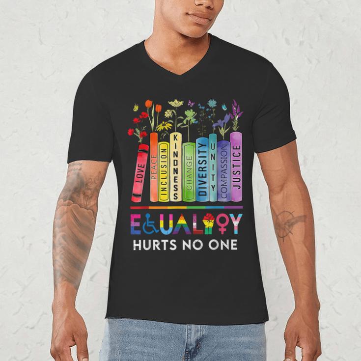 Equality Hurts No One Book Flower Rainbow Pride Month LGBTQ Men's V-Neck T-Shirt