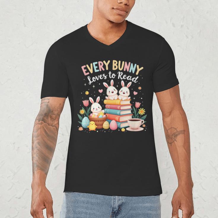 Every Bunny Loves To Read Book Lover Easter Day Apparel Men's V-Neck T-Shirt