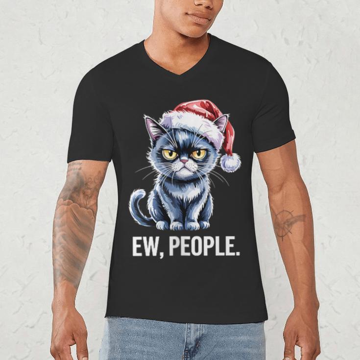 Ew People Cat Christmas Introvert Holiday Humor Men's V-Neck T-Shirt