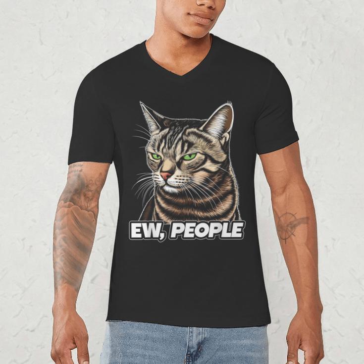 Ew People Cat Tabby Cat Antisocial Grumpy Introvert Men's V-Neck T-Shirt