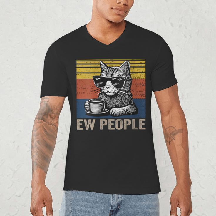 Ew People Introvert Cat Lover Crazy Vintage Cat Lady Men's V-Neck T-Shirt