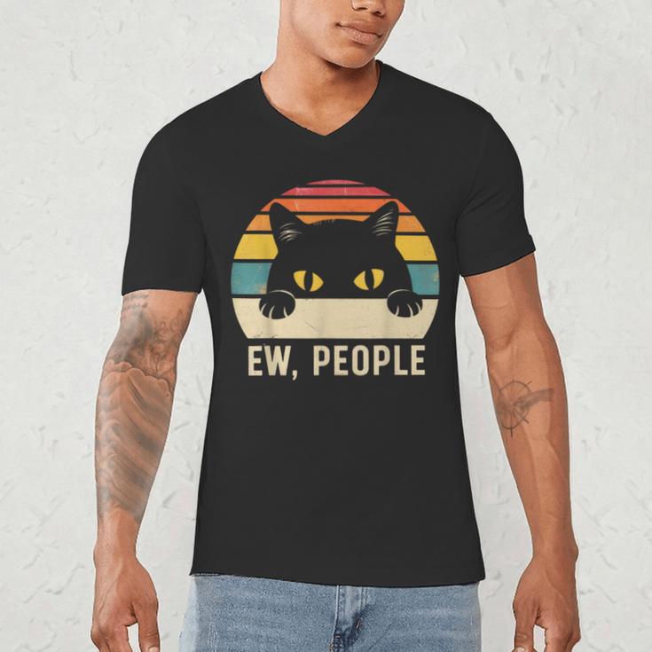 Ew People Retro Cat Vintage Anti-Social Introvert Men's V-Neck T-Shirt