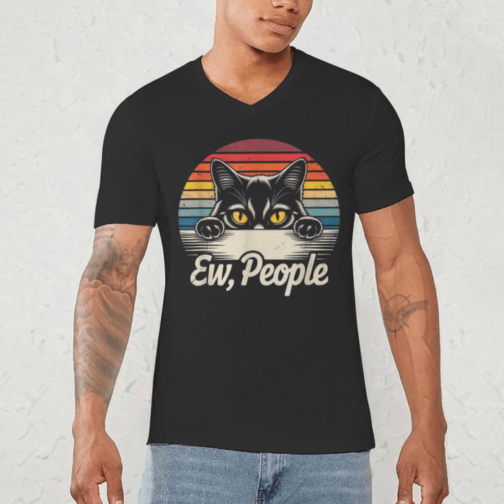Ew People Retro Cat Vintage Anti Social Introvert Men's V-Neck T-Shirt