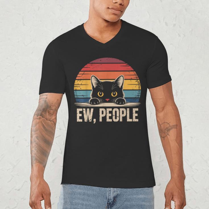 Ew People Retro Vintage Anti Social Cat Introvert Men's V-Neck T-Shirt Ew People Retro Vintage Anti Social Cat Introvert Men's V-Neck T-Shirt
