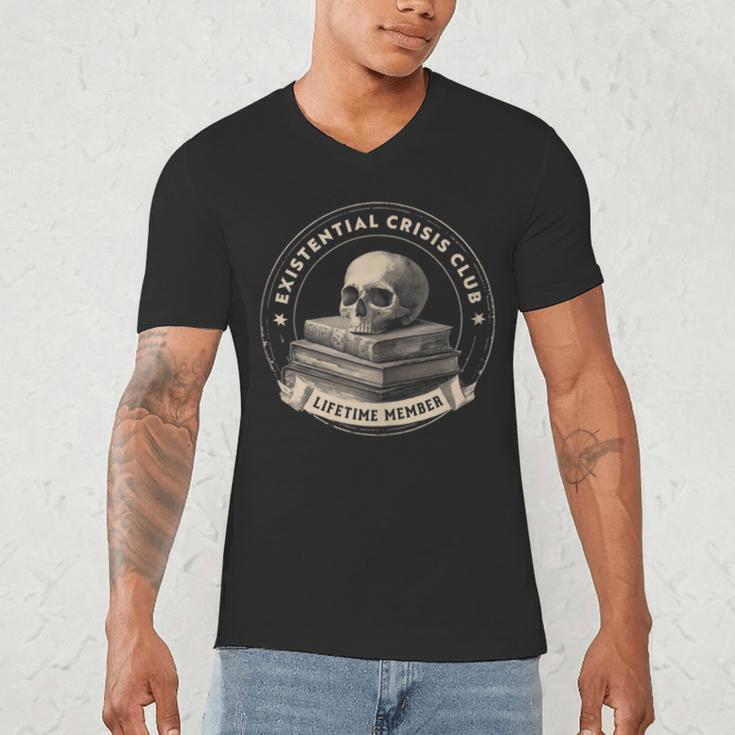Existential Crisis Club Lifetime Member Skull And Books Men's V-Neck T-Shirt
