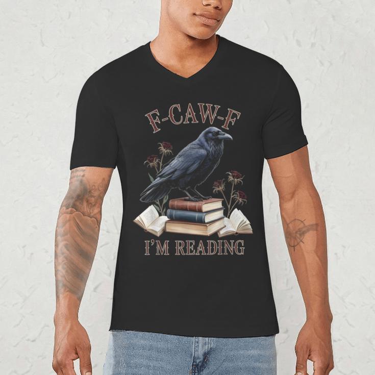 F-CAW-F Crow Book Lover Reader Gothic Humor Men's V-Neck T-Shirt
