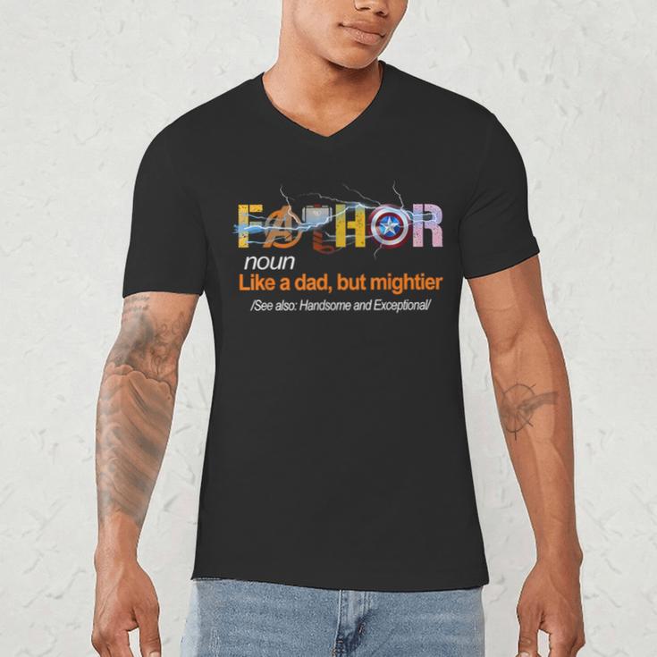 Fa-Thor Like Dad Just Way Mightier Hero Fathers Day Men's V-Neck T-Shirt