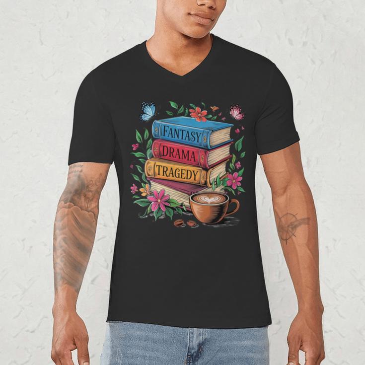 Fantasy Drama Tragedy Books Subtle Reader Librarian Flower Men's V-Neck T-Shirt