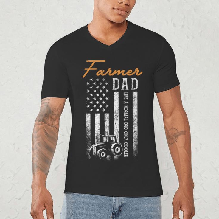 Farmer Dad Like A Normal Dad Only Cooler USA Flag Farming Men's V-Neck T-Shirt