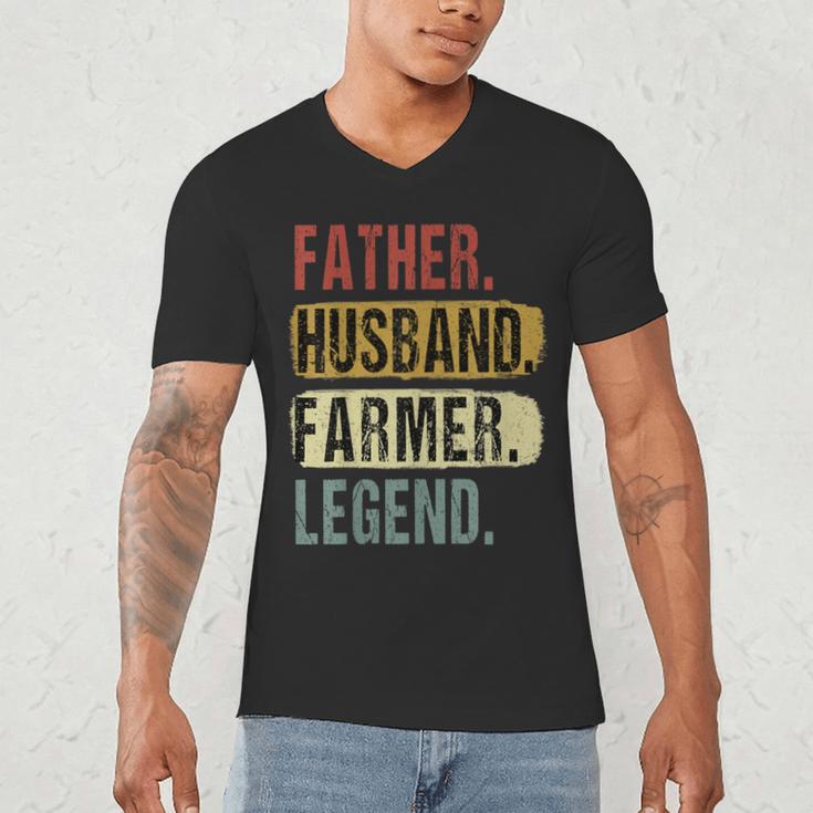 Father Husband Farmer Legend Vintage Dad Father's Day Men's V-Neck T-Shirt