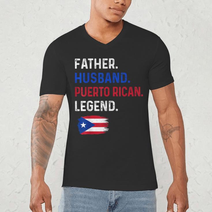 Father Husband Puerto Rican Legend Proud Dad Rico Flag Men's V-Neck T-Shirt