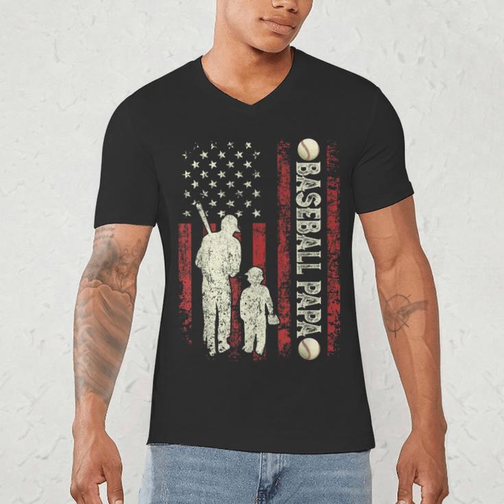 Father's Day Baseball Papa USA Flag Dad Men Baseball Men's V-Neck T-Shirt