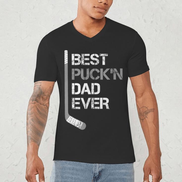 Father's Day Hockey Dad Best Puck'n Dad Ever Men's V-Neck T-Shirt