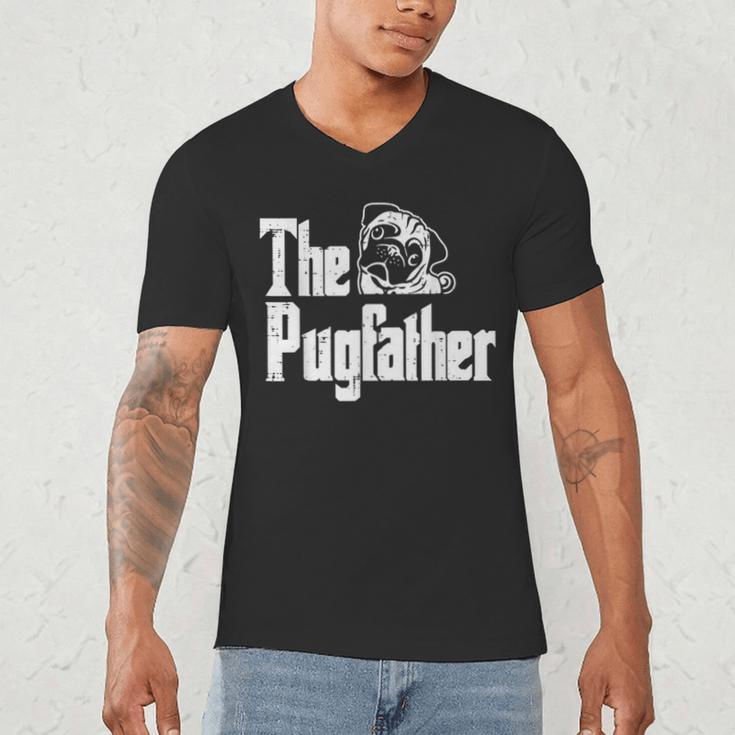 Fathers Day The Pug Father Pug Daddy Papa Fur Dad Dog Owner Men's V-Neck T-Shirt
